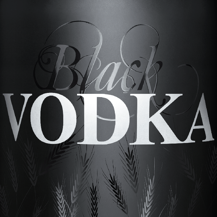 Black Vodka Logo auf schwarzer satinierter Flasche